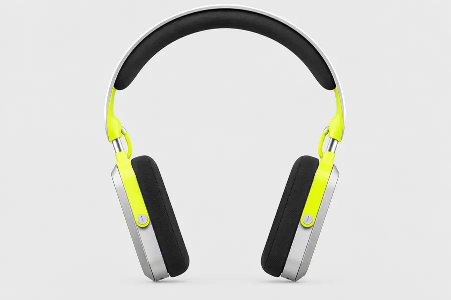 Headphones in silver and neon yellow