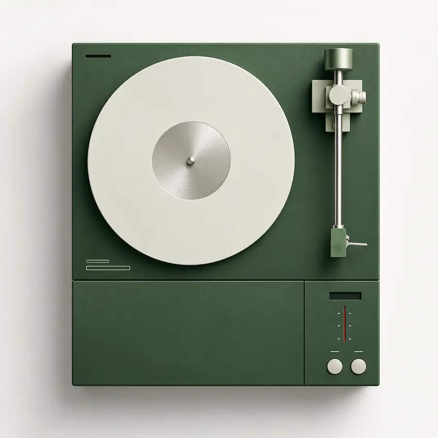 Green record player, seen from above